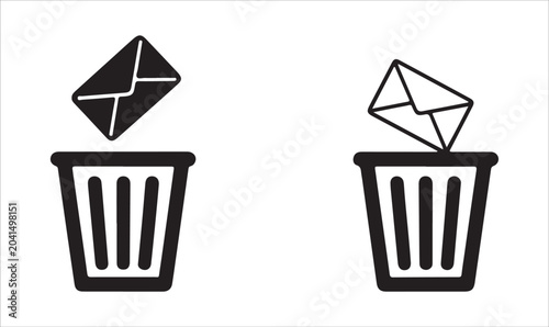Canvastavla Email deletion icons showing envelope being thrown into trash bin for spam and junk message management set
