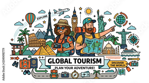 Foto Tourists Exploring Iconic Landmarks Around the World