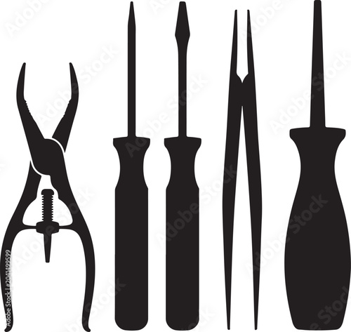 Watch Repair Tools Silhouette Set Workshop Vector