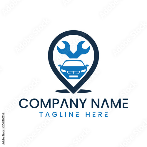 Car repair service logo design with location pin and wrench icon