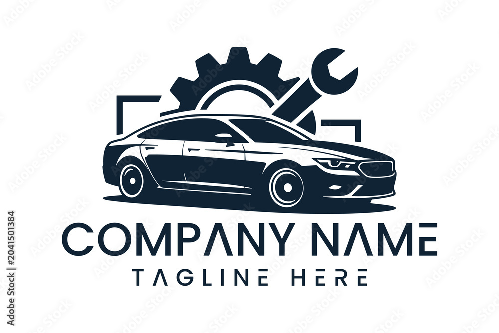 Obraz premium Automotive repair and maintenance logo design featuring a car and gear