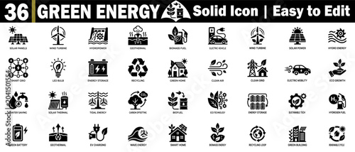 Bild auf Leinwand Green energy solid style vector icons
