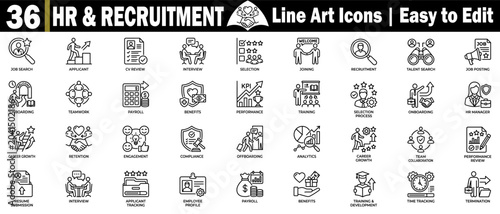 Tableau sur toile HR and recruitment line art icons