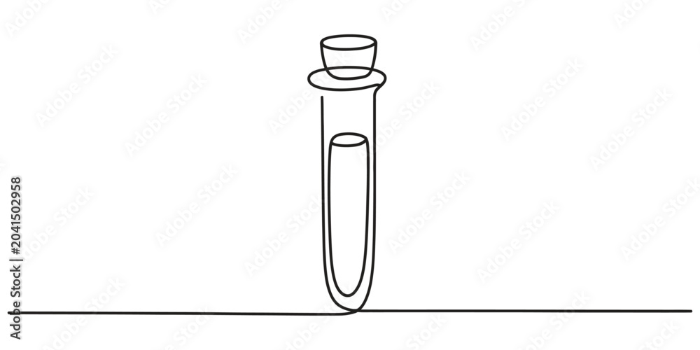 Obraz premium Continuous single line drawing of a glass medical test tube