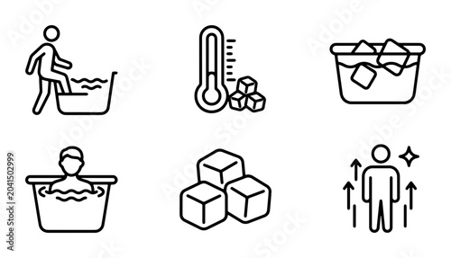 Tableau sur toile Cold Therapy Icons, Ice Bath & Thermometer Vector Set, Wellness and Recovery Gra
