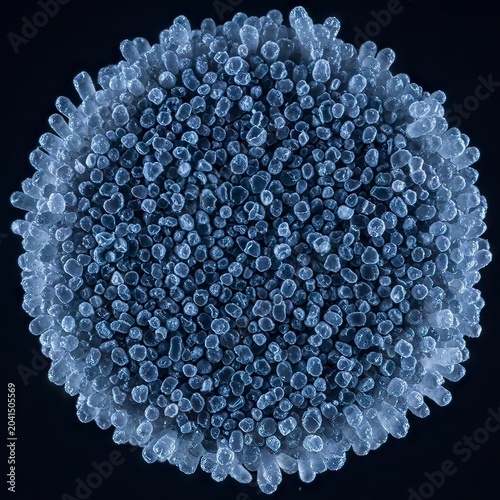 Detailed Blue Microscopic Virus Cell Sphere on Dark Background Science