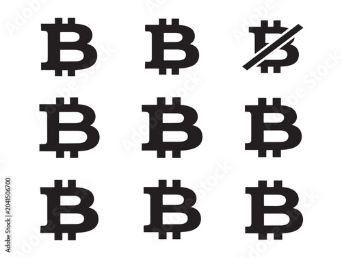 Black Bitcoin Cryptocurrency Symbols in Grid Layout Line Art Vector Illustration