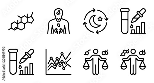 Foto Medical Science Icons: Hormone Balance, Circadian Rhythm, Lab Testing, Data Anal