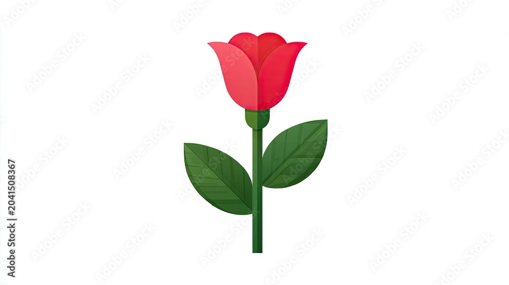 Fototapeta premium Single stylized red flower bud stands upright against a plain bright background.