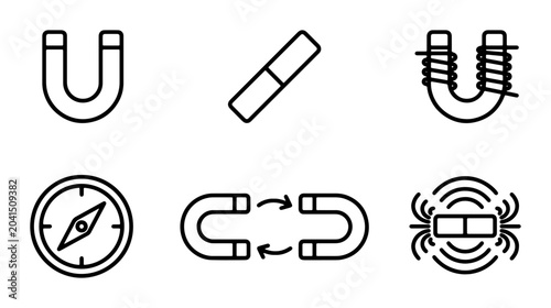 Schilderij op canvas Magnet Icons Set, Magnetic Field Symbols, Physics Science Vector Graphics, Compa