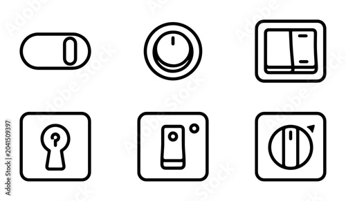 Obraz na płótnie Simple Line Art Icons: Toggle Switch, Rotary Dial, Rocker Switch, Keyhole, Slide