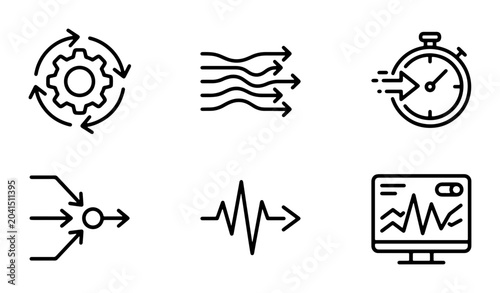Bild auf Leinwand Process Icons Set, Workflow Symbols, Data Analysis Graphics, Speedometer, Strate