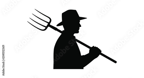 Bild auf Leinwand Farmer with pitchfork tool in black silhouette