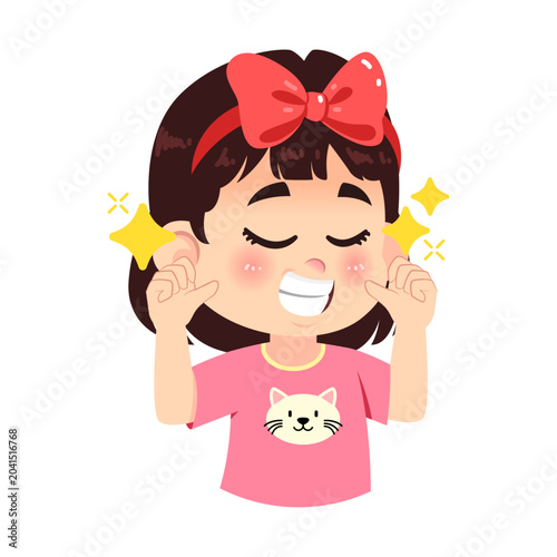 Cute Girl Showing Proud Expression with Big Ribbon Half Body Cartoon Character Vector Illustration