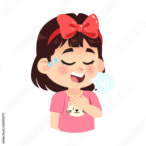 Cute Girl Showing Relieved Expression with Big Ribbon Half Body Cartoon Character Vector Illustration