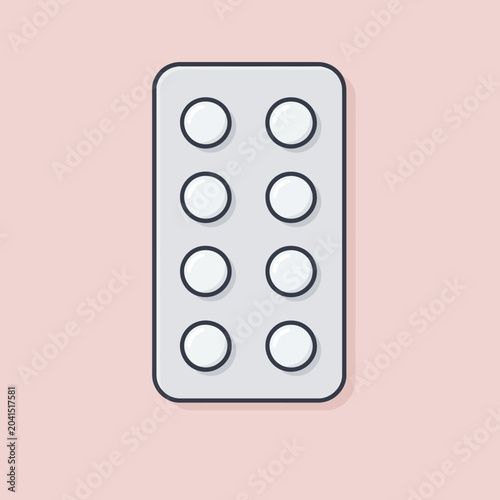 A package of pills on a light pink background, simple illustration
