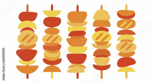 Fotografie Delicious grilled shish kebabs with various ingredients on skewers, perfect for a barbecue