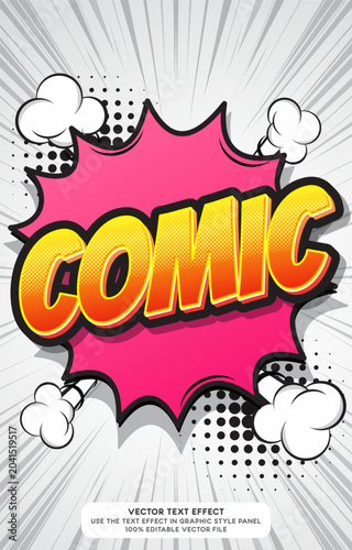 Comic text effect template in pop art style vector illustration