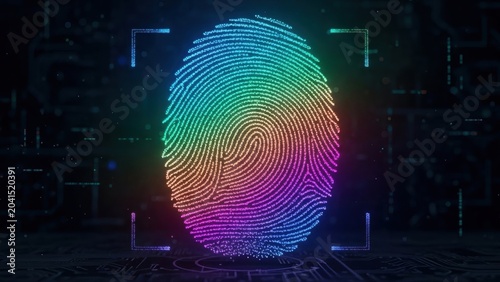 Digital fingerprint authentication technology with vibrant neon colors