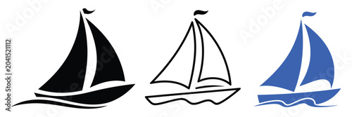 Foto Adobe Sailing boats on calm waters icon set in black white and blue representing