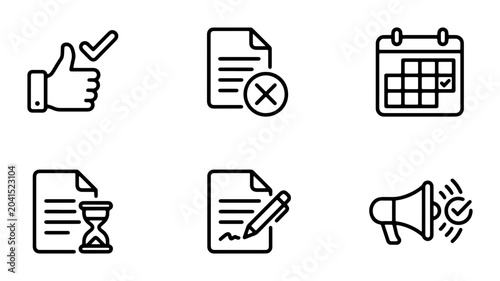 Bild auf Leinwand Business Icons Set: Approval, Rejection, Calendar, Deadline, Signature, Announcement Vector Graphics