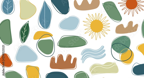 A colorful abstract illustration of natural elements.
