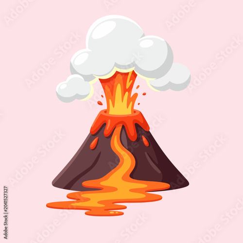 Εκτύπωση καμβά A cartoon illustration of a volcano erupting with hot lava