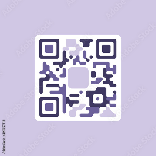 Billede på lærred A digital square code with a unique pattern on a soft purple background