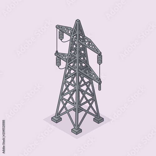 An isometric illustration of a tall metal electrical power tower