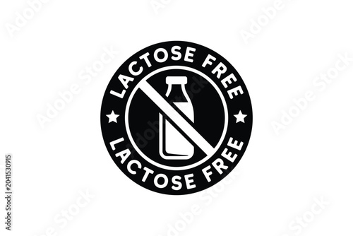 lactose free label on white background circle milk bottle crossed