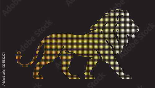 Dotted Lion Silhouette with Gradient Colors on Dark Background animal pixelated.