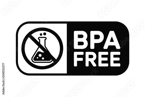 bpa free label with chemical flask silhouette black white icon