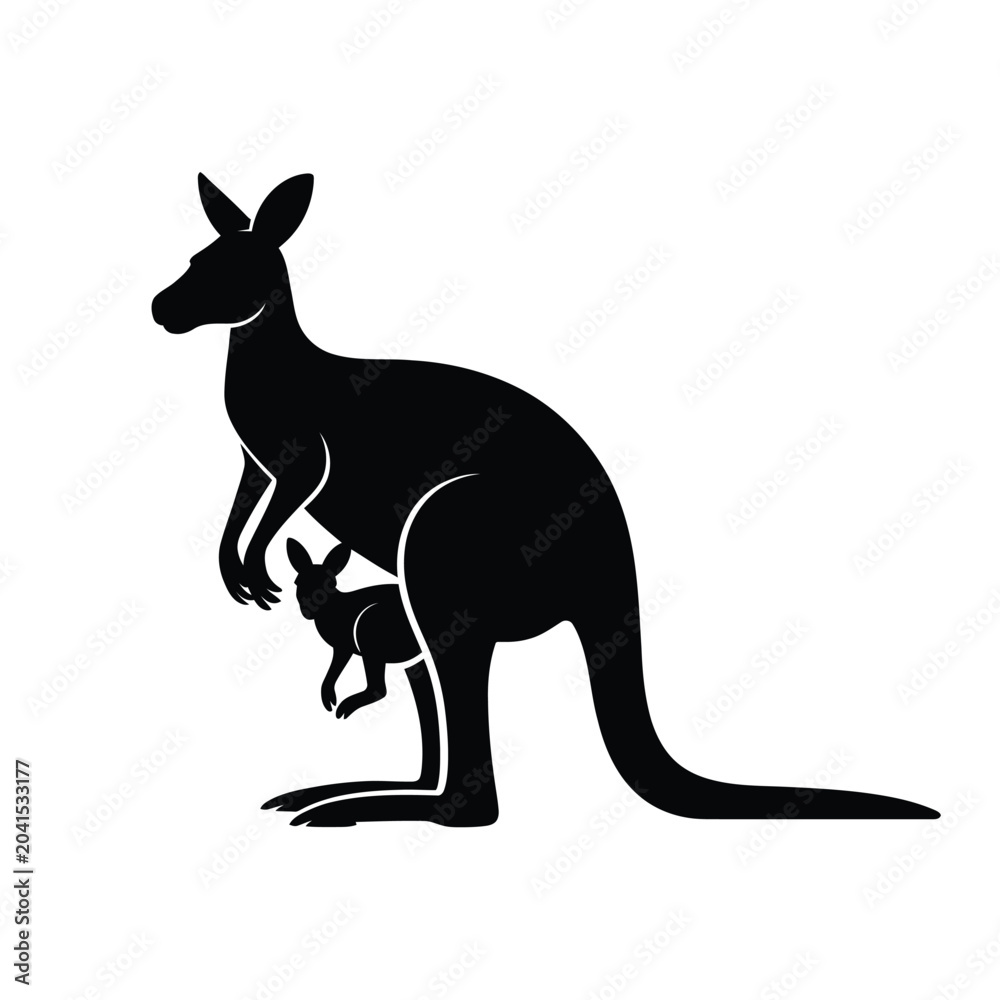 Fototapeta premium kangaroo silhouette on white background animal marsupial