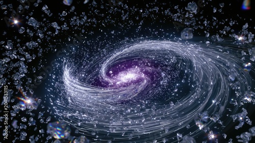 Swirling galactic nebula with crystalline debris