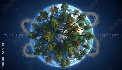Colorful Forest World in Space with Clouds and Stars