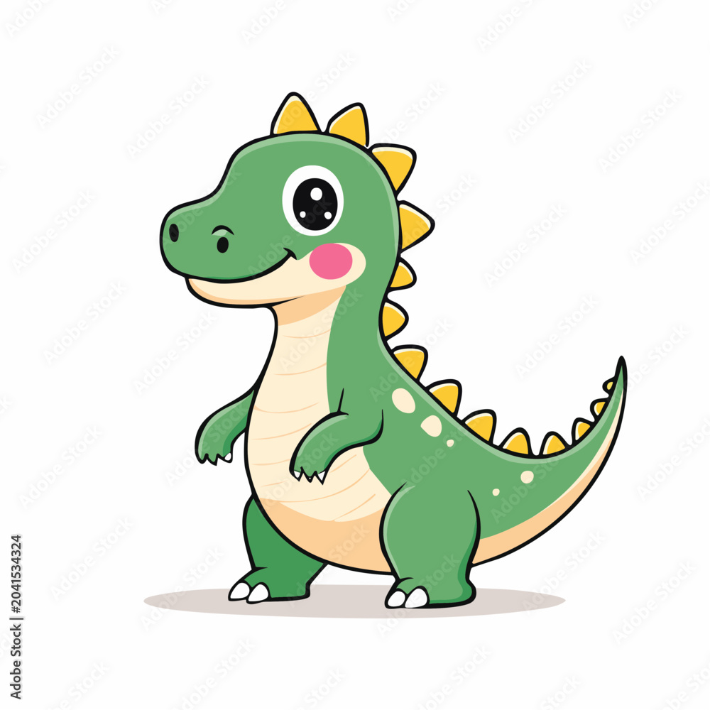 Naklejka premium Cute Green Cartoon Dinosaur