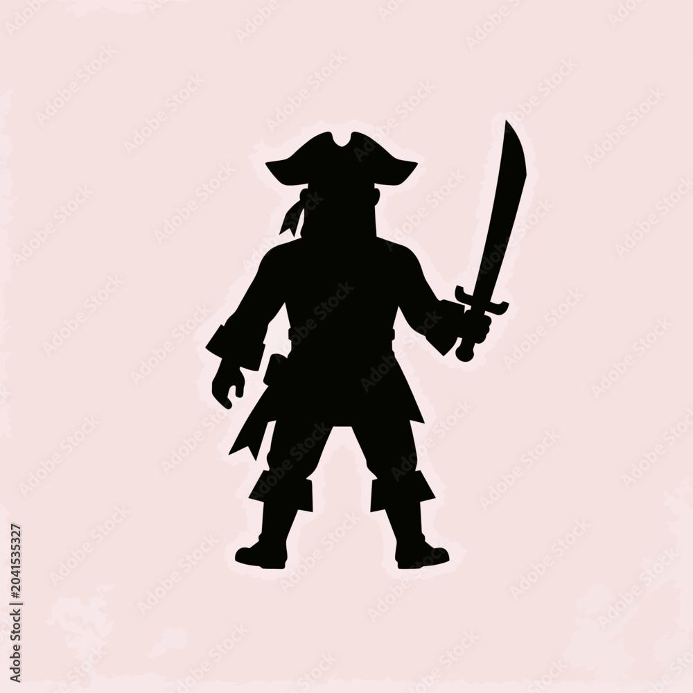 Ταπετσαρία A black silhouette of a pirate holding a sword on a pink background