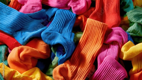 A vibrant, jumbled heap of colorful, textured socks