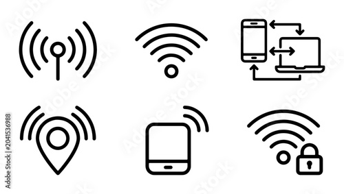 Tableau sur toile Wireless Signal Icons Set: Wi-Fi, Location, Mobile Data, Network Connectivity, S