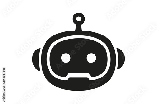 Black robot head icon with white details Vector