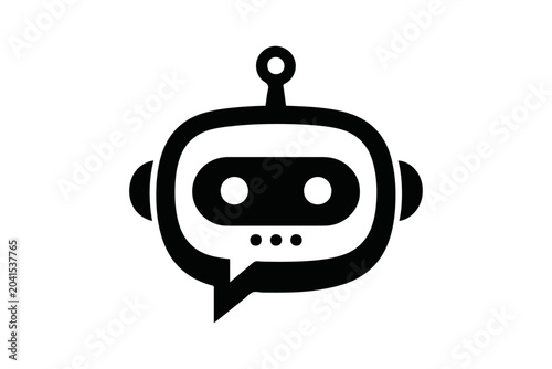 Black robot head with speech bubble icon Vector