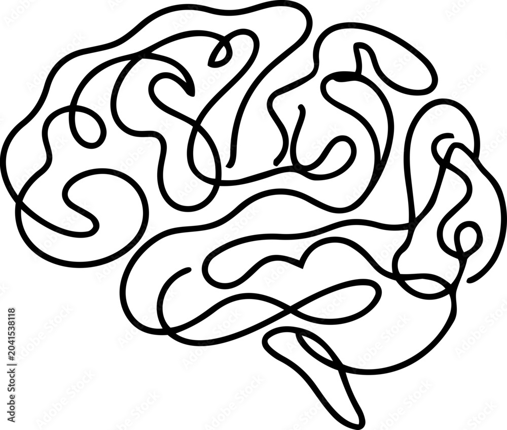 Obraz premium Continuous One Line Drawing of Human Brain Minimalist Abstract Art