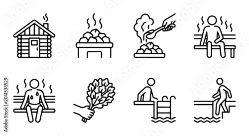 Quadro su tela Sauna Icons Set, Steam Bath Pictograms, Relaxation Symbols, Wellness & Spa Line
