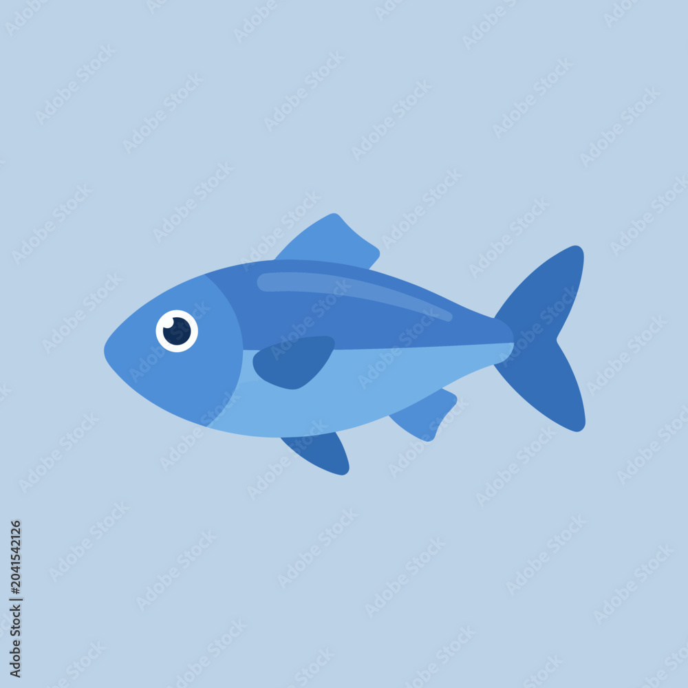 Fototapeta premium A simple blue fish illustration on a light blue background
