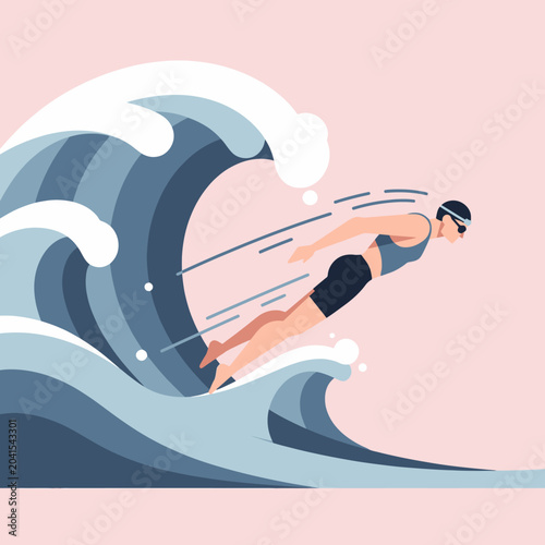Slika na platnu A professional swimmer moves quickly through a large ocean wave