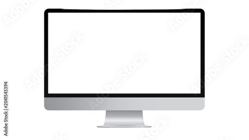 Foto Modern desktop computer monitor with blank white screen for mockup