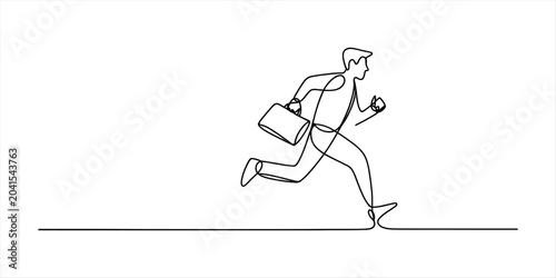Foto Man running with briefcase, one line drawing, business concept Vector, illustrat
