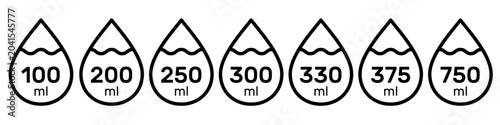 Bild auf Leinwand Water capacity symbols set 100 to 750 ml