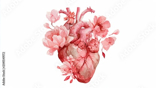 Floral heart fusion: artistic blend of human anatomy with blossoming flowers