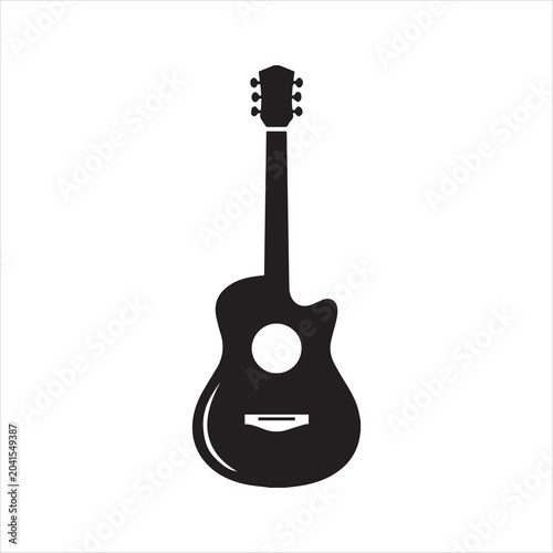 Fotografia Silhouette acoustic guitar with six tuning pegs and soundhole vector illustratio